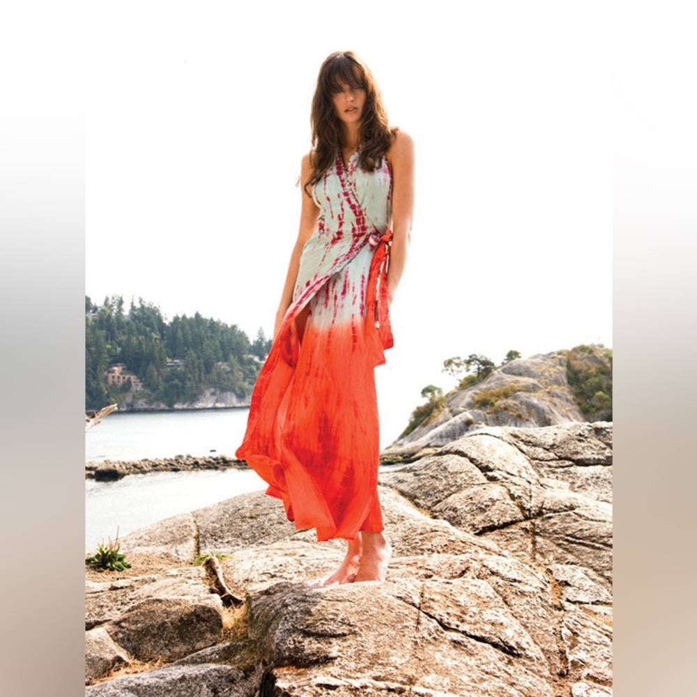Anna Kosturova Silky Tie-Dye Wrap Maxi Dress